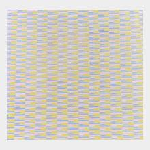 oil on canvas moving lines of pink blue and yellow 53cm x53 cm