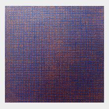 small oil painting in copper and ulyamarine a grid made from crosses