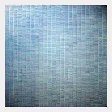 large  abstract oil painting in blues and mauve  water surface 