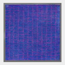 contempory oil on canvas blue with pink repeated marks 