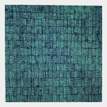 Oil Painting small square canvas with small rectangles over a green 