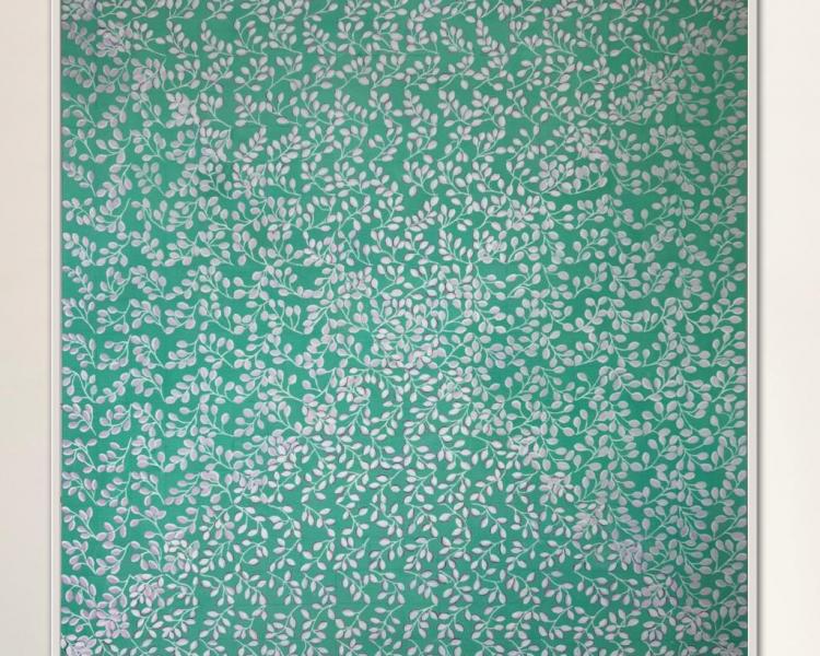 Abstract  large green and white painting  of white leaves
