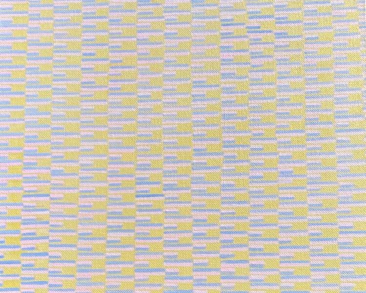 oil on canvas moving lines of pink blue and yellow 53cm x53 cm