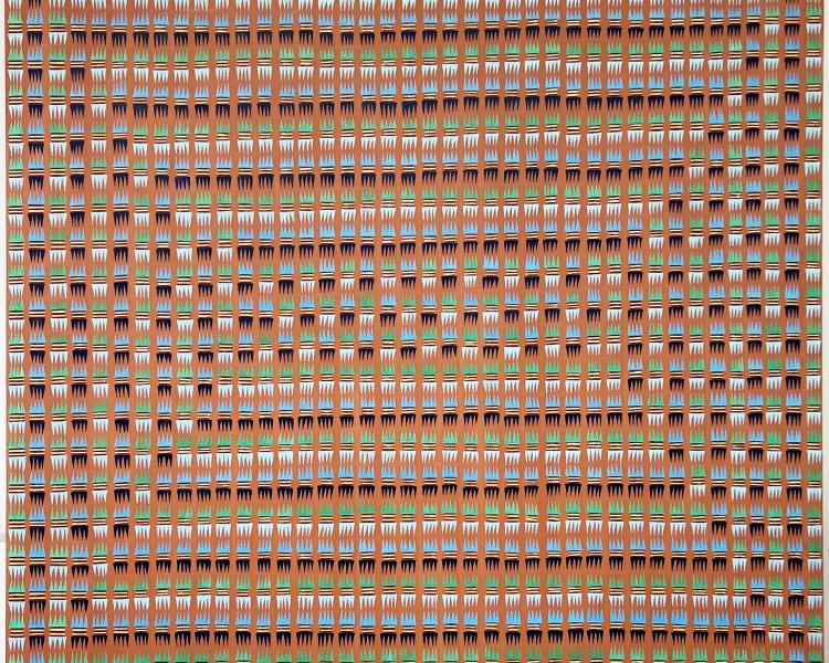 oil painting in earth tones with blues and  greens design 