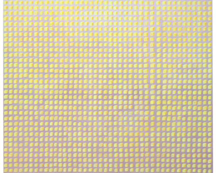 painting mixed media on canvas a series of cube like structures 130 cm x 130 cm