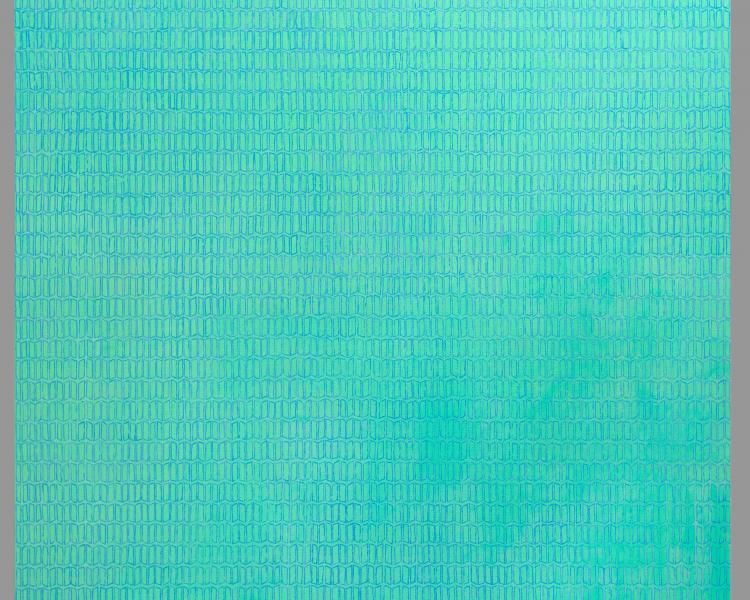 oil painting on canvas green and mauve blue repeated marks like open books