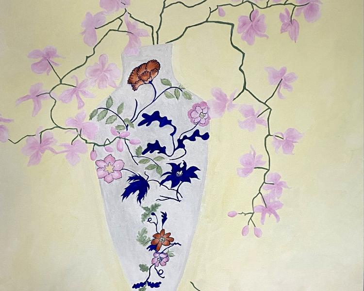 oil painting on canvas 120cm x100 cm still Life  yellow background