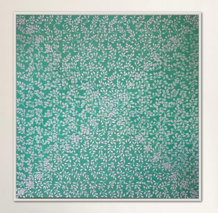 Abstract  large green and white painting  of white leaves