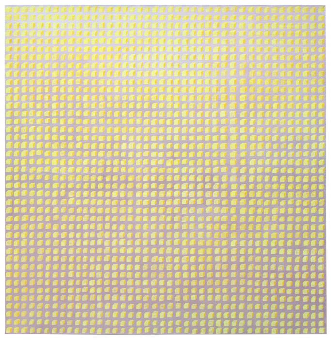 painting mixed media on canvas a series of cube like structures 130 cm x 130 cm